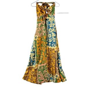 Alemais‎ Dress Womens 4 100% Linen Floral Maxi Halter Patchwork Tie Sexy